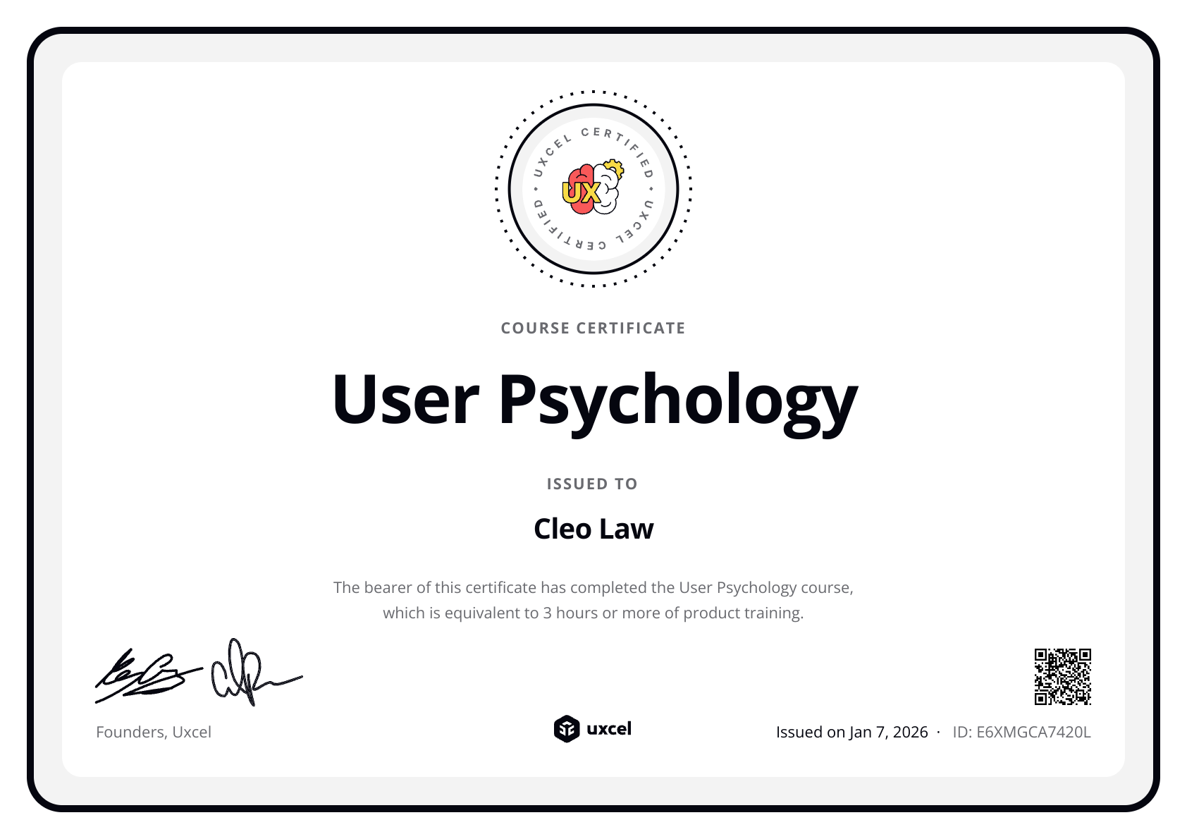 Cleo Law's certificate